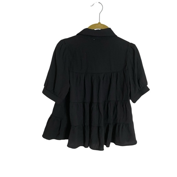 Francesca’s Blue Rain Black Button-Up Blouse Small - Picture 3 of 4